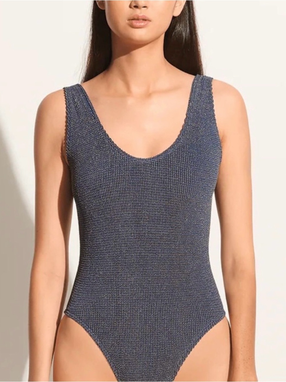 Bond-Eye Mara One Piece Swimsuit in Blue Gold Lurex Crinkle - One Size